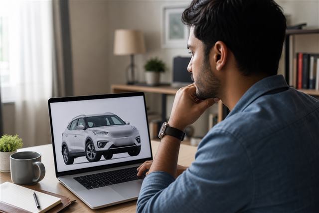 Buyer reviewing RC preview match on a laptop