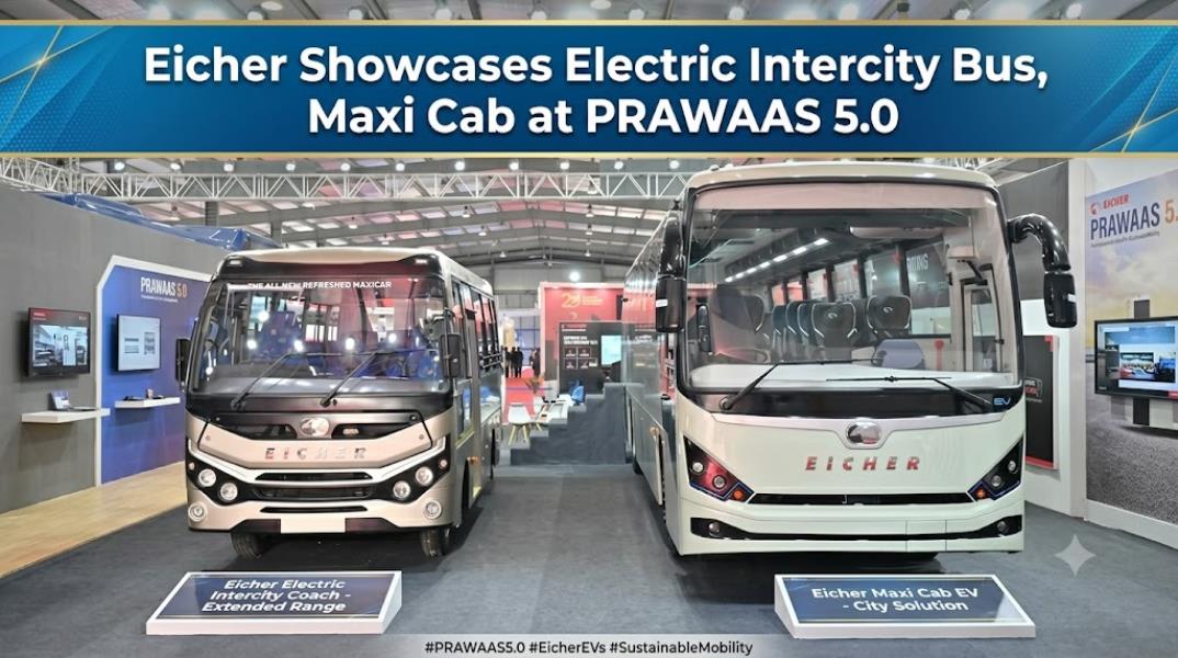 Eicher Showcases Electric Intercity Bus, Maxi Cab at PRAWAAS 5.0