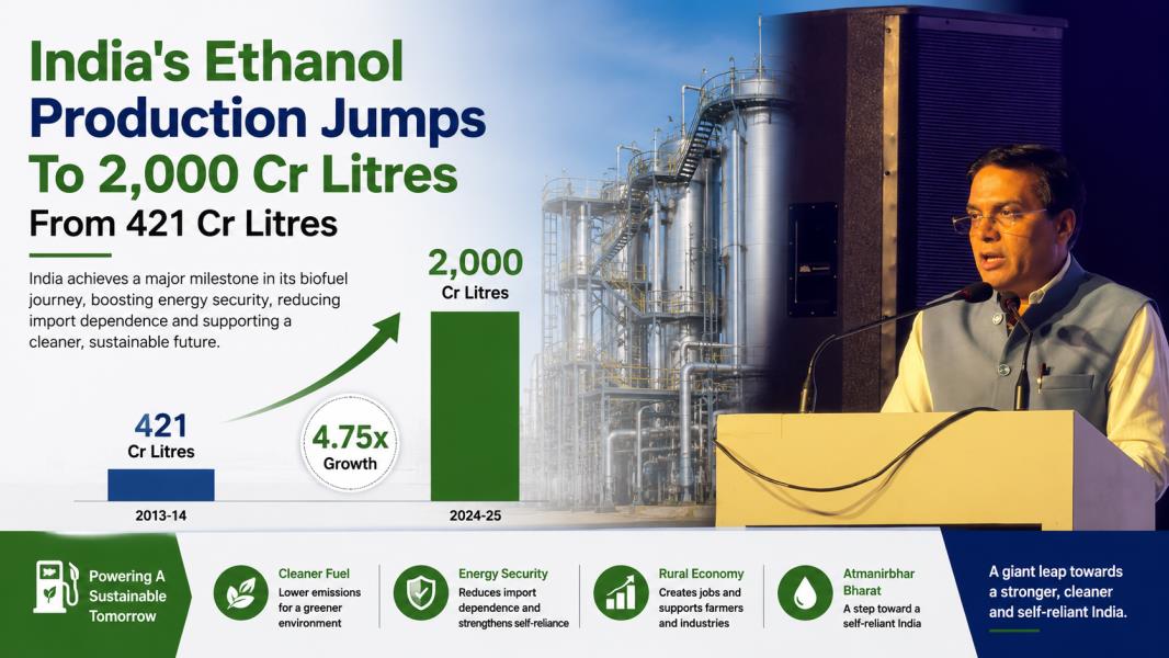 India's Ethanol Production Jumps To 2,000 Cr Litres From 421 Cr Litres