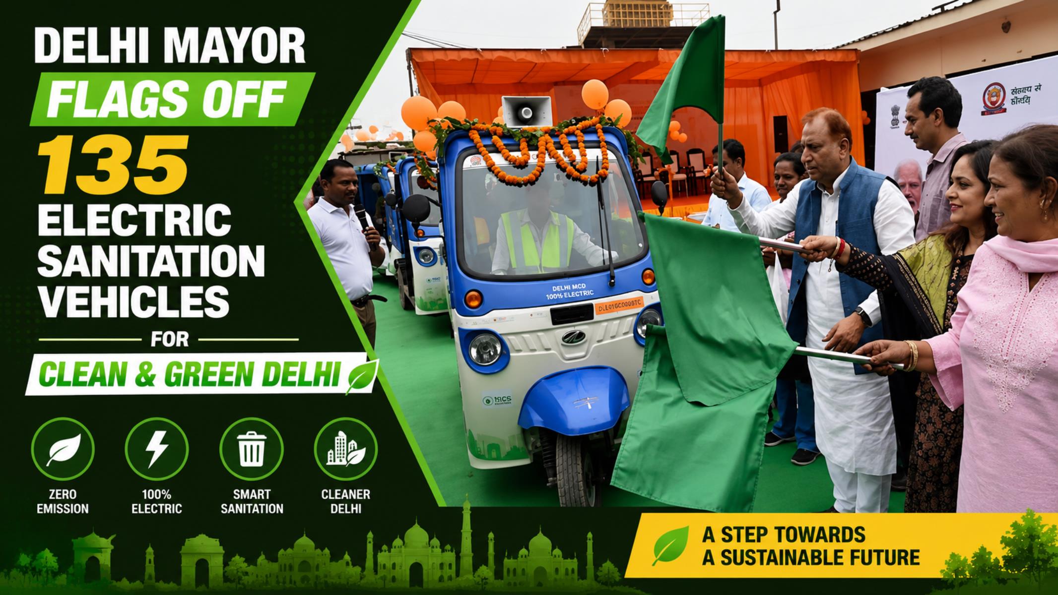 Delhi Mayor Flags Off 135 Electric Sanitation Vehicles for Clean and Green Delhi